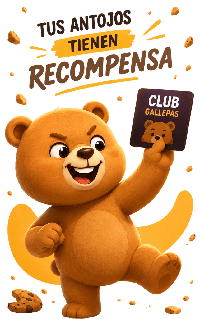 Oso mascota del Club Gallepas sosteniendo su tarjeta de sellos